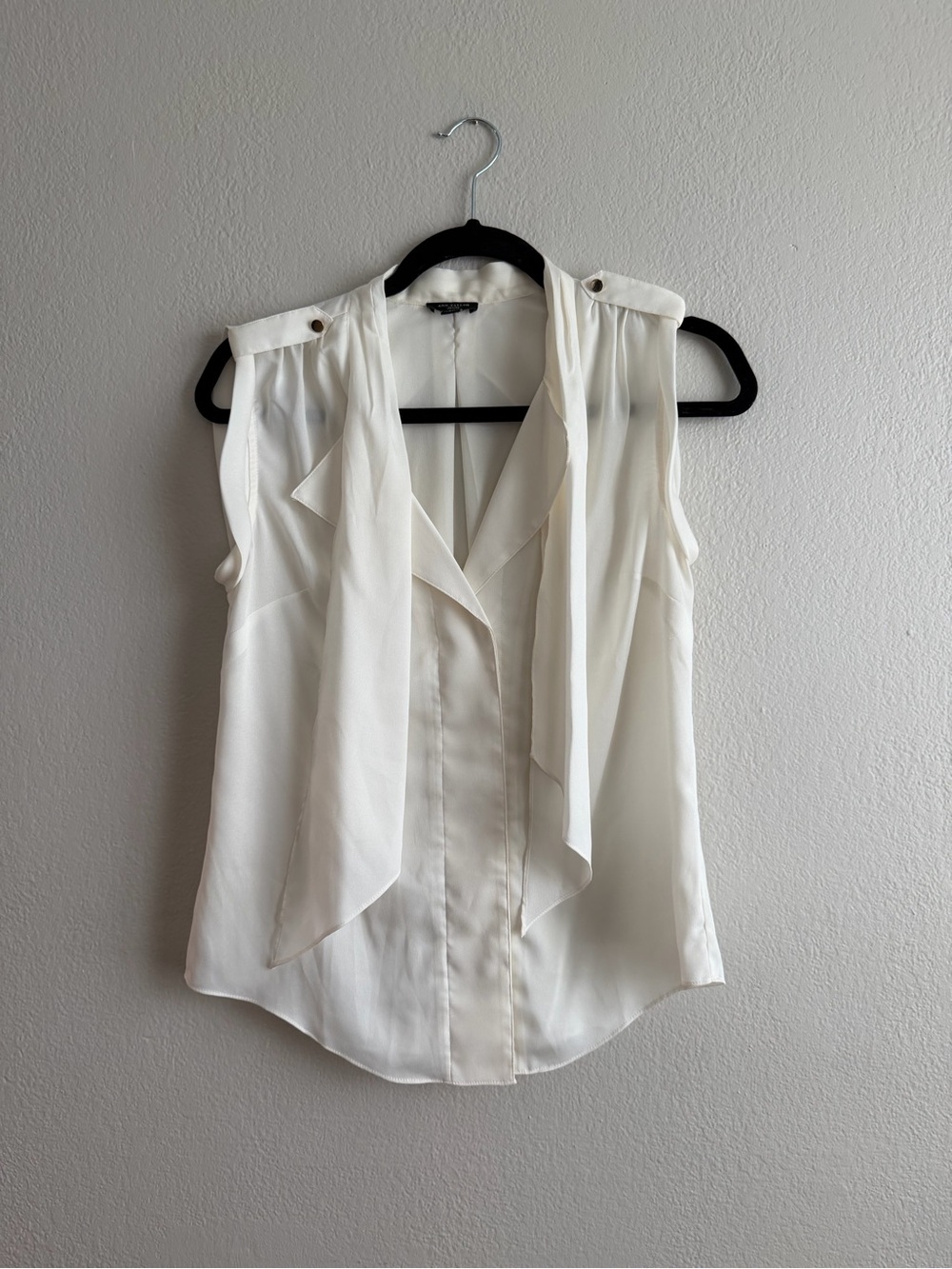 Ann Taylor Lightweight Ivory Tie-Neck Sleeveless Blouse - Women Tops